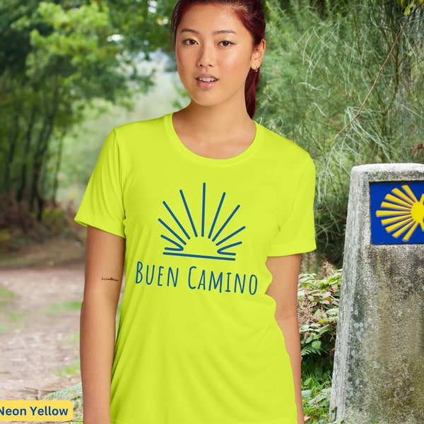 Camino de Santiago Hiking Shirt Gifts | Ladies Bright Visibility Souvenir Tshirt Gift | Santiago de Compostela Hiker Top | Free Shipping US