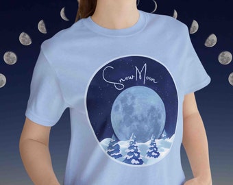 Full Moon Phases Mystical Snow Moon Shirt - Celestial Night Sky Gifts | Spiritual Witchy Nature Gift Tshirt for Second Month | Nature Art