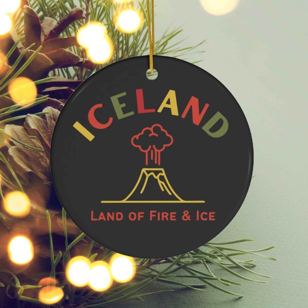 Iceland Volcano Christmas Holiday Ornament Gifts | Travel Ornaments Gift for Travelers | Nordic Land of Fire & Ice Lava Eruption