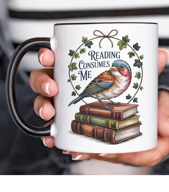 Reading Consumes Me Mug: Bird & Books Design, Gift for Book Lovers - Etsy  Israel