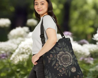 Moody Floral Shoulder Bag: Dark Cottagecore Peony Tote
