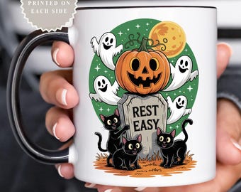 Halloween Black Cat & Pumpkin Mug: Spooky Gift with Box