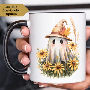 Cute Cottagecore Ghost Coffee Mug, Spooky Witchy Mugs for Ghost Lovers, Halloween Gift Cup, Fall Mugs, Wildflower Ghost Mug