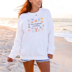 New England Coastal Crewneck Sweatshirt: Lobster Graphic, 50/50 Cotton-Poly Blend