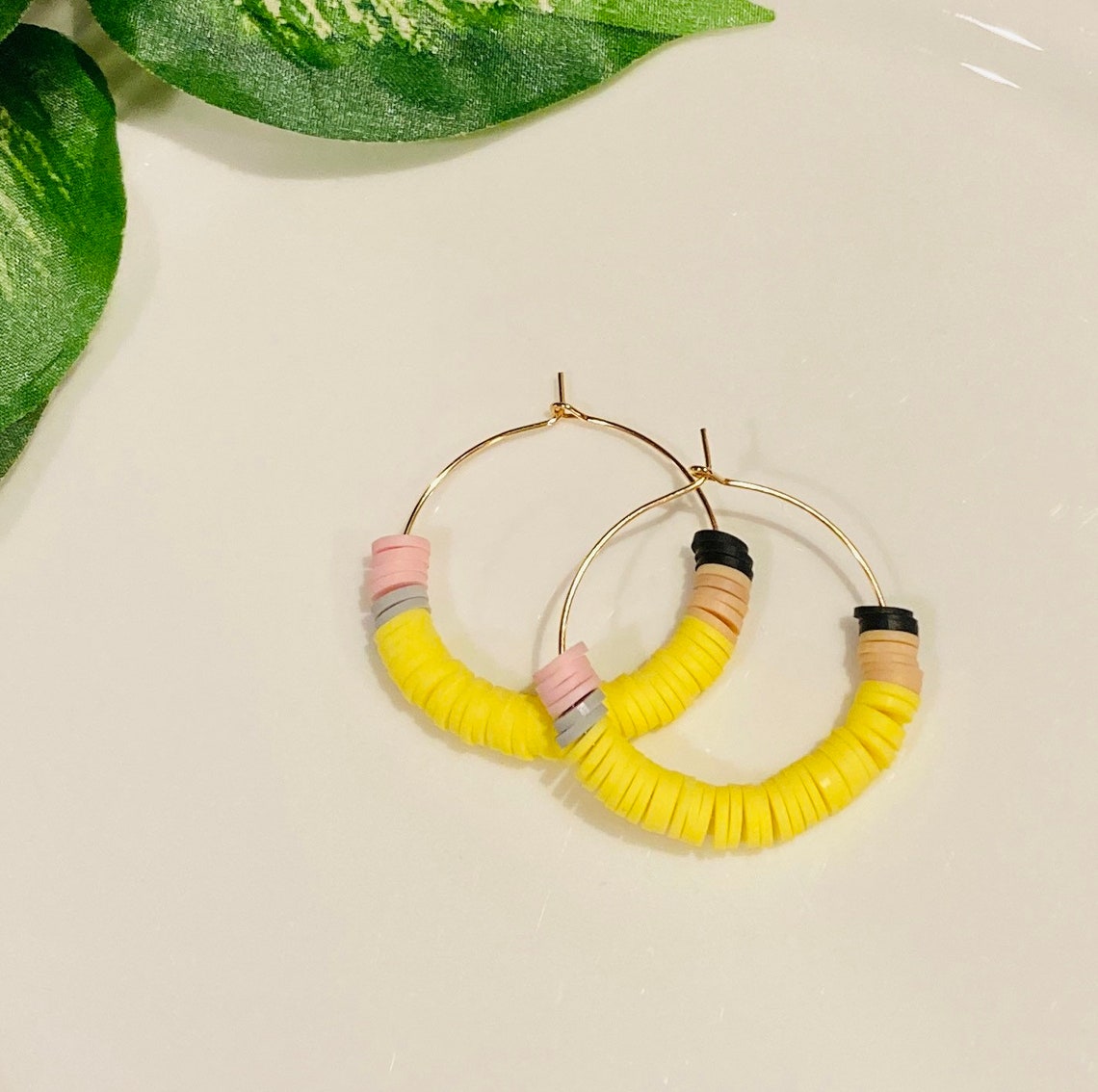 Pencil Earrings/ Clay Polymer Beaded Hoop Earrings/ Teacher Etsy