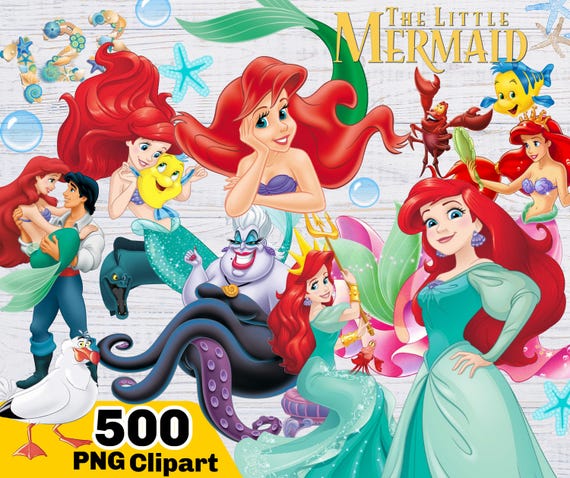 Little Mermaid PNG, Little Mermaid Clipart Bundle, Ariel PNG Instant Digital Download, Ariel shirt cake topper, princess birthday