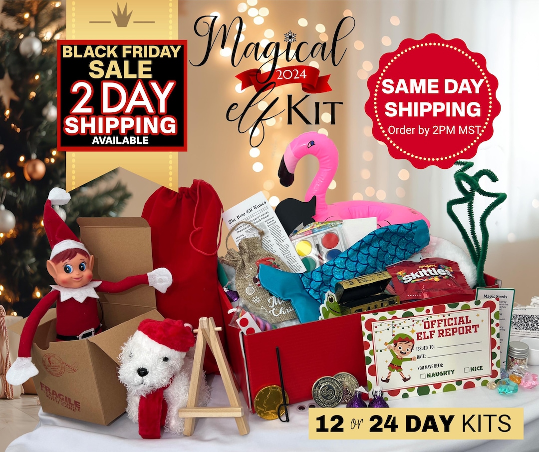 12 or 24 Day Elf Kit With Unique Props, Personalized Arrival Letter