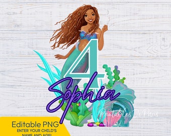 EDITABLE Little Mermaid PNG, Little Mermaid Birthday png, African American Little Mermaid Clipart Digital Download shirt, cake topper