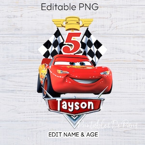 Voitures PNG MODIFIABLE, anniversaire de Lightning McQueen Cars png, chemise d'anniversaire de voitures, décoration de gâteau de voitures, anniversaire de Lightning McQueen, clipart voitures