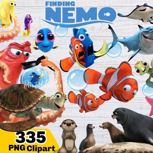 Nemo PNG, paquete de imágenes prediseñadas de Nemo Dory, descarga digital instantánea de Buscando a Nemo PNG, adorno para tarta de camiseta de Nemo, cumpleaños