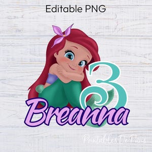 MODÈLE petite sirène PNG, anniversaire bébé Ariel png, clipart petite sirène, chemise d'anniversaire Ariel, de gâteau bébé petite sirène, tout-petit