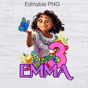 BEWERKBARE Encanto-png, Mirabel-verjaardagspng, Encanto-verjaardagsshirt voor meisjes, Encanto-naamtaarttopper, bewerk de naam en leeftijd!