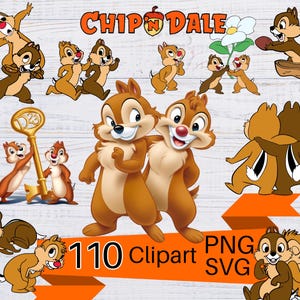 PNG di Cip e Ciop, pacchetto di clipart di Cip e Ciop, download digitale istantaneo di Cip e Ciop in formato SVG, decorazione per torta con maglietta dei Chipmunks, compleanno