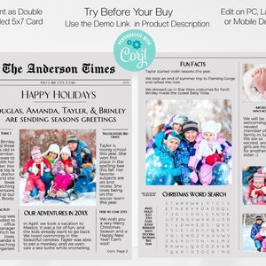 Christmas Card Newspaper, Editable Christmas Photo Card Template