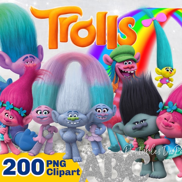 200 Trolls PNG, Trolls Clipart Bundle, Trolls PNG Instant Digital Download, Trolls Characters png for shirt, cake topper, birthday