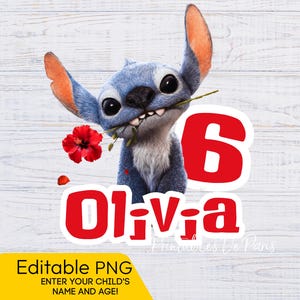 EDITIERBARE Stich PNG, neuer Film Stich Geburtstag png, Stich Clipart, Stich Shirt, Stich Kuchen Topper, Stich Geburtstag Alter