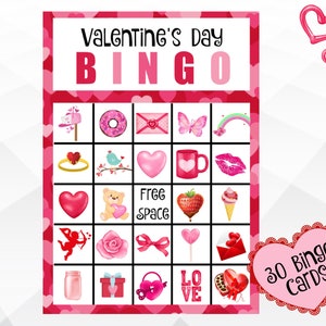 Bingo di San Valentino, Schede Bingo Stampabili di San Valentino, Gioco di Classe per la Festa di San Valentino, 30 Schede Bingo Uniche da Scaricare Immediatamente