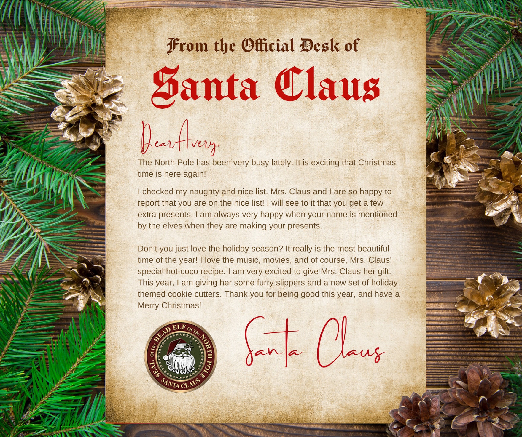 Editable Letter From Santa, Santa Nice List Certificate, Christmas