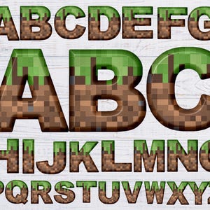 Mine Font, Video Game PNG Alphabet for Mine shirt cake topper, birthday