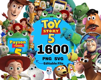 Toy Story 5 PNG, Toy Story 5 Clipart Bundle, bearbeitbare Toy Story Buzz Woody neue Charaktere, Toy Story 5 Geburtstagsdateien für Shirt Cake Topper