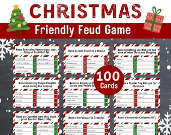 Christmas Friendly Feud Game, Christmas Party Game, Printable Game Adults Teens Family, Christmas Trivia for Holiday Party