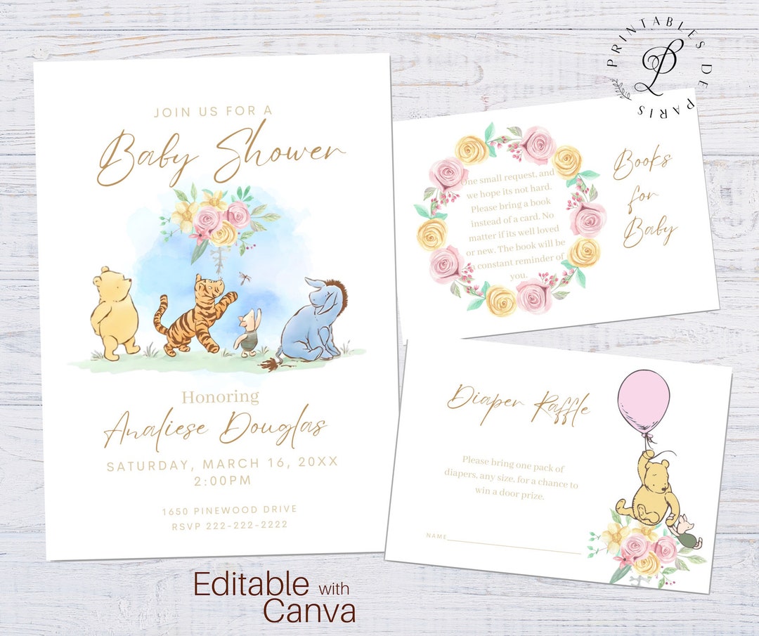 Classic Winnie the Pooh Baby Shower Invitation, Winnie the Pooh