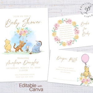 Klassische Winnie the Pooh Babypartyeinladung, Winnie the Pooh Einladung, Mädchen-Babypartyeinladung, Eeyore Babyparty, Pooh Bär