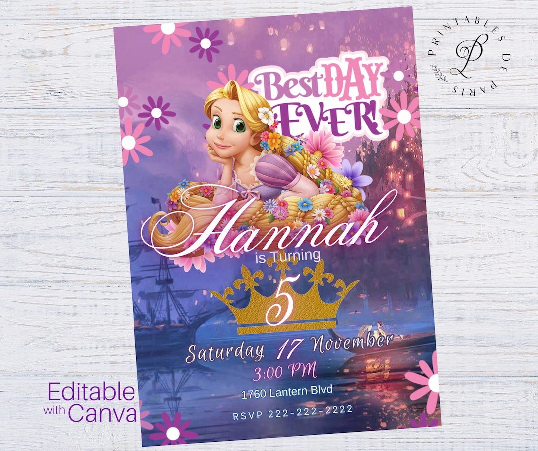 Tangled Birthday Invitation, Rapunzel Birthday Invitation, Princess ...