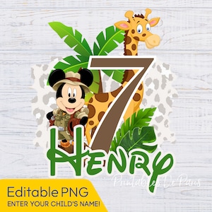BEWERKBARE Mickey Safari PNG, Jungle Kids Verjaardag png, Mickey Clipart Digital Download voor shirt, cake topper