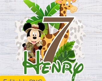 Editable Mickey Safari PNG, Jungle Kids Birthday png, Mickey Clipart Descarga digital para camisa, topper de pastel