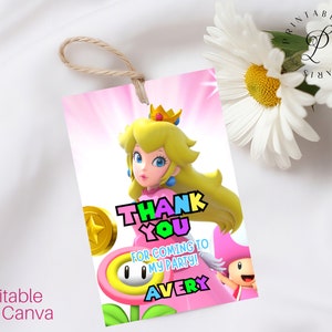 Princess Peach Birthday Thank you Tag, Mario Princess Birthday Favor Tag, Super Mario Girl Birthday Thank you Tag Princess Party