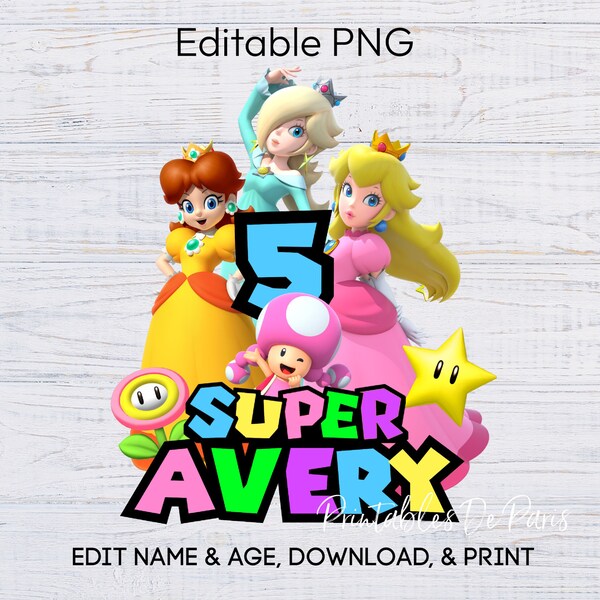 EDITABLE Mario Princess PNG, Mario Princess Peach Birthday png, Super Mario Bros Clipart Digital Download, peach shirt, cake topper