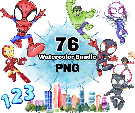 Watercolor Spidey PNG Clipart, Spidey and his Amazing Friends Sublimation, Spidey Font Alphabet