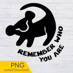 May include: Black silhouette of a lion with the text "Remember who you are" in a circle around it.
