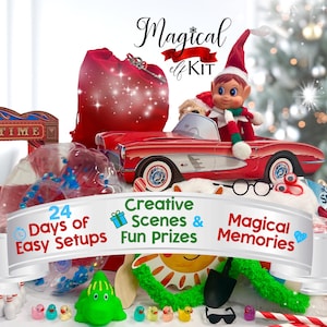 Kit de Elfo de 24 días 2026, Kit de actividades navideñas para elfos, Ideas preplanificadas para elfos: accesorios y escenas mágicas, Cartas personalizadas