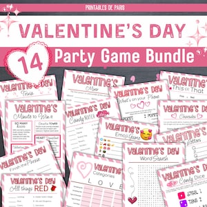 Valentine&#39;s Day Printable Games, Valentine&#39;s Game Bundle, Valentine&#39;s Day Party Games, Includes Valentine&#39;s Emoji Game, Minute to Win it