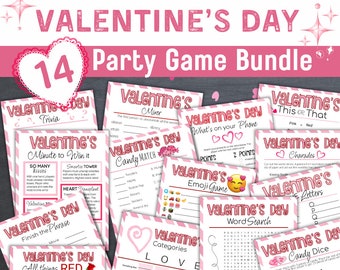 Valentine's Day Printable Games, Valentine's Game Bundle, Valentine's Day Party Games, Includes Valentine's Emoji Game, Minute to Win it