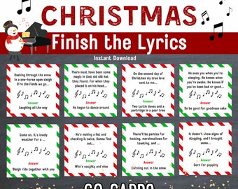 Christmas Carol Finish the Lyrics Game, Christmas Printable Game, Printable Christmas Finish the Phrase Game, Christmas Song Trivia Game