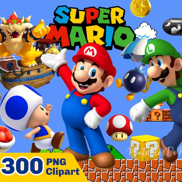 300 Mario PNG, Mario Clipart Bundle, téléchargement numérique instantané Super Mario Bros PNG, personnages de Mario png pour chemise, décoration de gâteau, anniversaire