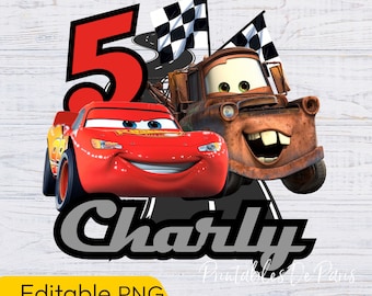 EDITABLE Cars PNG, Cars Birthday png, Cars birthday shirt, Cars Name cake topper, Lightning McQueen Birthday, Cars Clipart, Edit name & age