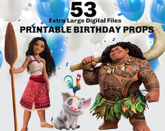 Printable Moana PNG, High Quality Moana Clipart Bundle for Birthday Props, Cutouts, Moana 2 PNG Instant Digital, Moana birthday