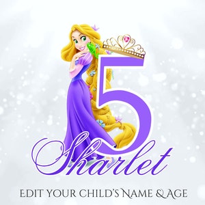 EDITIERBARE verstrickte PNG, verstrickte Geburtstag png, Rapunzel Clipart Digital Download Shirt, Rapunzel Kuchen Topper, Prinzessin Geburtstag PNG mit Krone