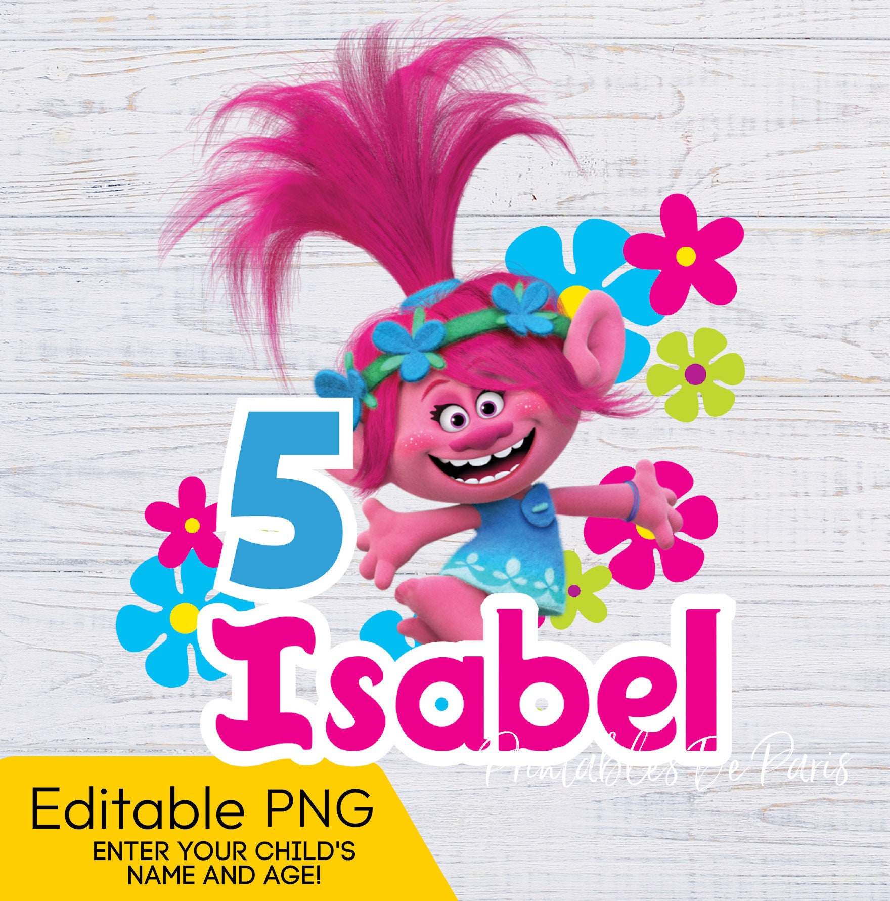 EDITABLE Trolls PNG, Poppy Birthday png, Trolls Clipart Digital Download shirt, cake topper, Trolls Birthday Age, Trolls Birthday Shirt