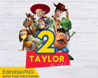 Toy Story PNG, Toy Story Birthday png, Buzz and Woody PNG, Toy Story birthday shirt, Toy Story Name cake topper, Edit the name and age