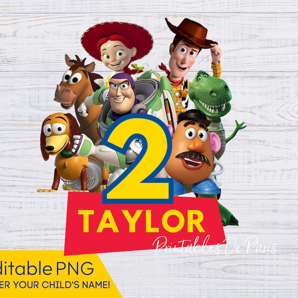 Toy Story PNG, Toy Story Birthday png, Buzz and Woody PNG, Toy Story birthday shirt, Toy Story Name cake topper, Edit the name and age