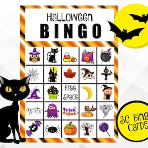 Bingo de Halloween, cartões de bingo para impressão de Halloween, jogo de sala de aula para festa de Halloween, download instantâneo de 30 cartões de bingo exclusivos