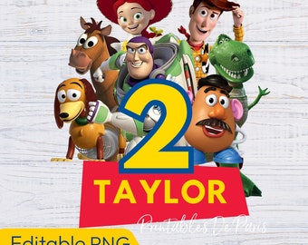 MODIFIABLE Toy Story PNG, Toy Story anniversaire png, chemise d'anniversaire Buzz Woody, gâteau Toy Story Name, modifier le nom et l'âge !