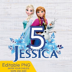 MODIFIABLE Frozen PNG, Frozen Birthday png, Elsa Anna anniversaire nom âge png, Frozen Clipart pour chemise, décoration de gâteau Frozen, Elsa Birthday Age