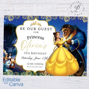 Invito di compleanno La bella e la bestia, invito di compleanno della principessa Belle, invito di compleanno La bella e la bestia, festa di compleanno della principessa