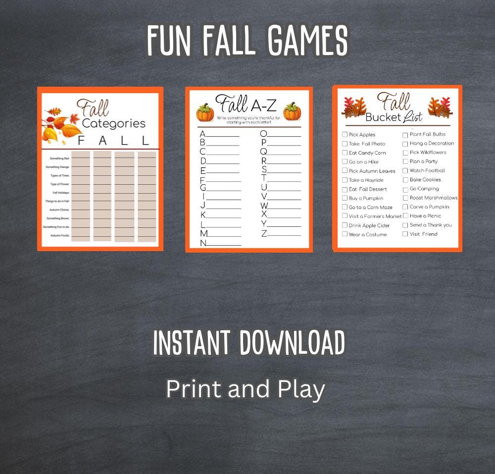 Fall Game Bundle, Fall Printable Games, Fall Family Games, Fall Trivia
